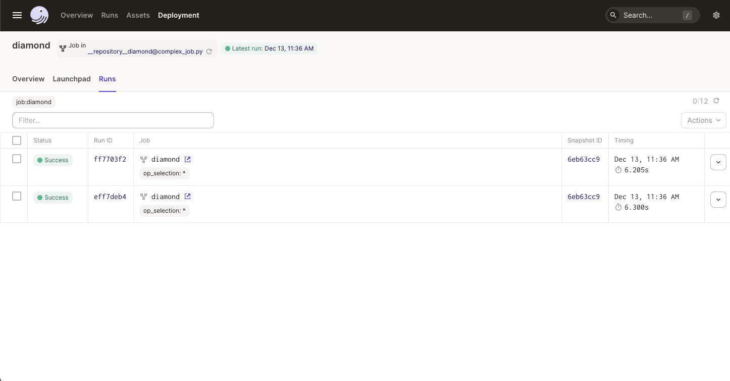 UI Job runs tab