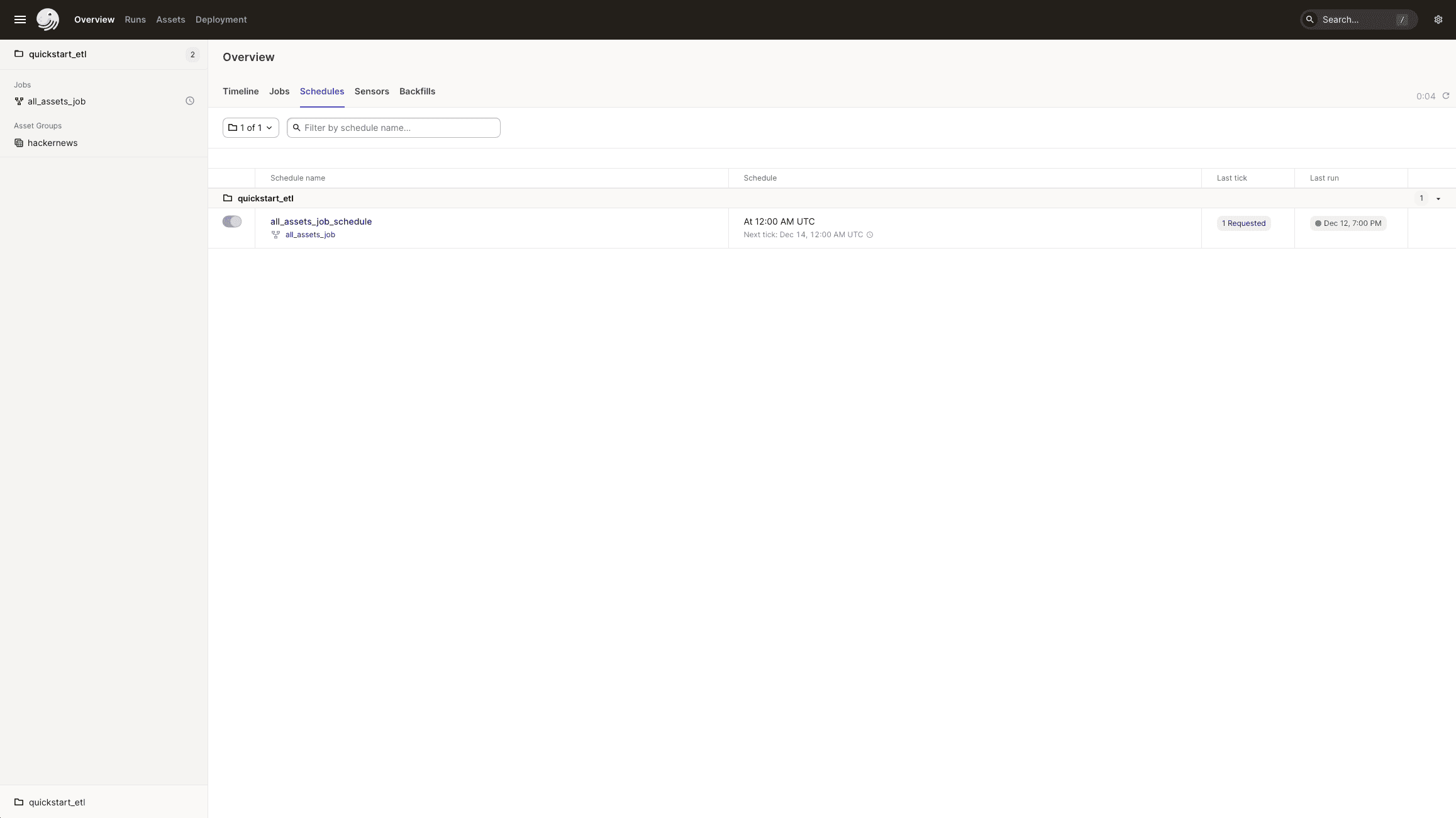 UI Schedules page